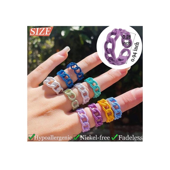 Colorful Acrylic Resin Chunky Rings, Set of 8 - Picture 2 of 7